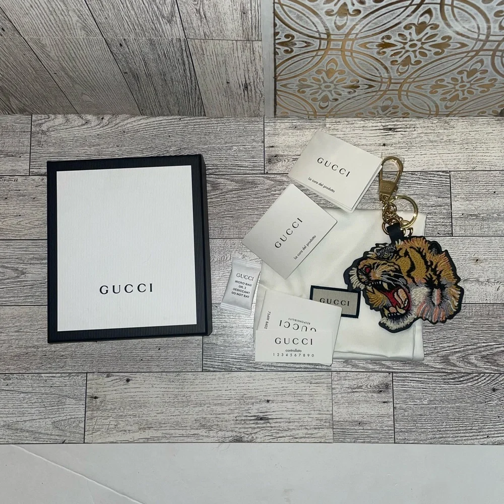 Gucci Tiger Head Keychain Charm - Yellow, Black, White - Picture 3 of 6